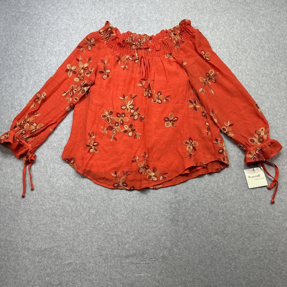 Fig and Flower Top Petite XL Orange Embroidered Integrated Tank Boho Style